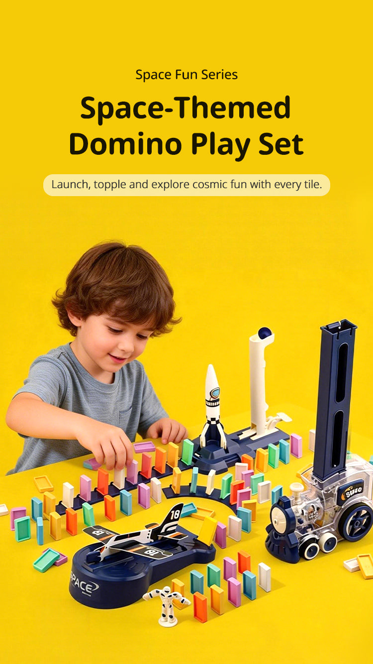 All Aboard the Fun: The Space-Themed Domino Train That Teaches While It Plays